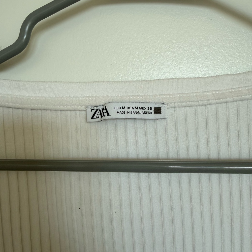 Zara White Ribbed Square Neck Top - Picture 2 of 2